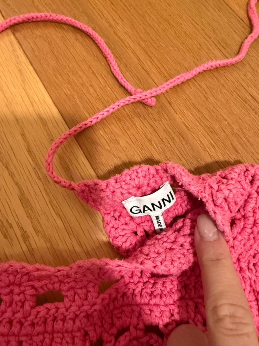 Ganni Bright Pink Crochet Halter Dress - Picture 4 of 5